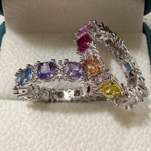 Colorful 2 SET Gemstone Silver Rings/ Cubic Zirconia Stones